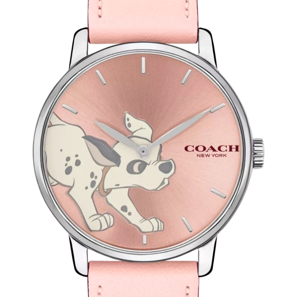 Retired Disney x Women's 101 Dalmatians Grand Pink Leather Strap Watch 40mm